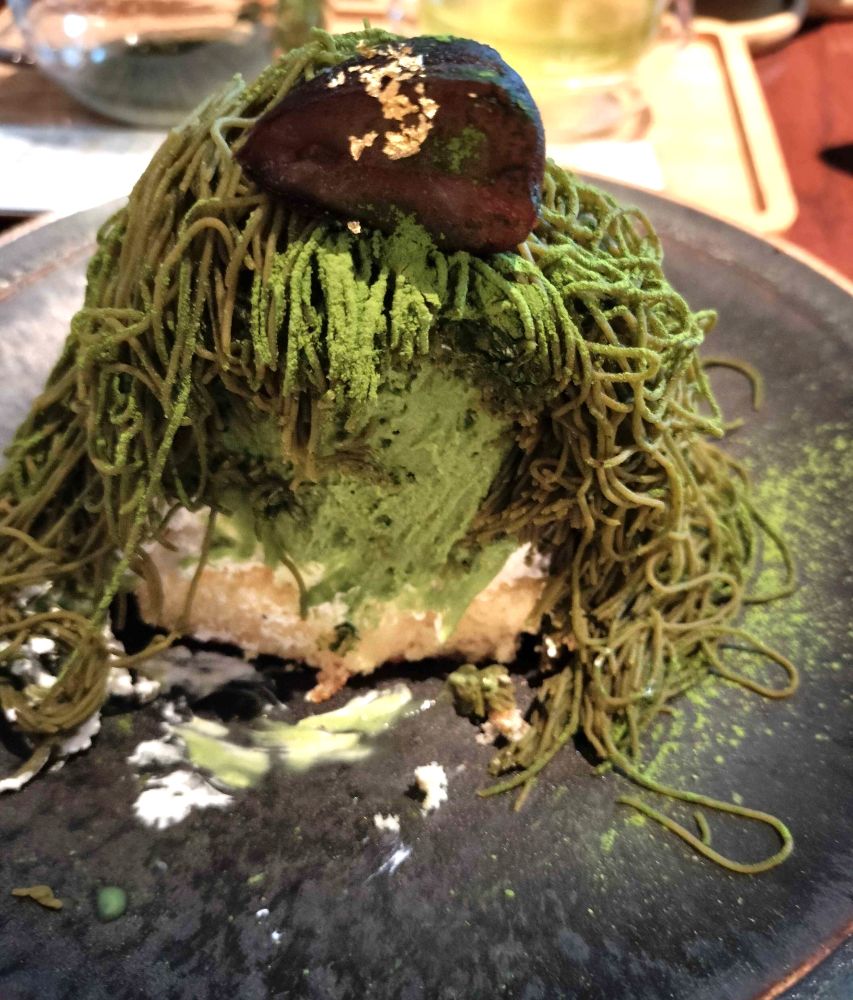 藤井茗縁の宇治抹茶しぼりたてモンブランの断面