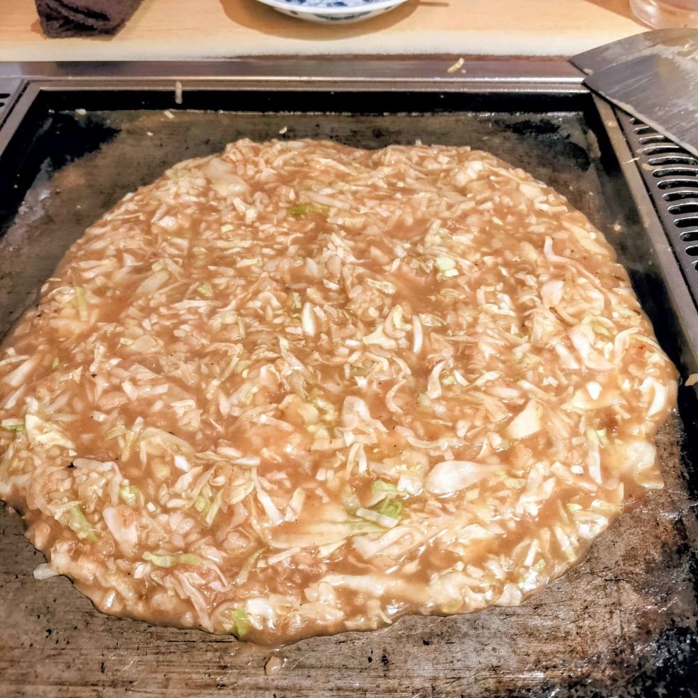 月島もんじゃ「もへじ」横浜店で注文した素もんじゃ